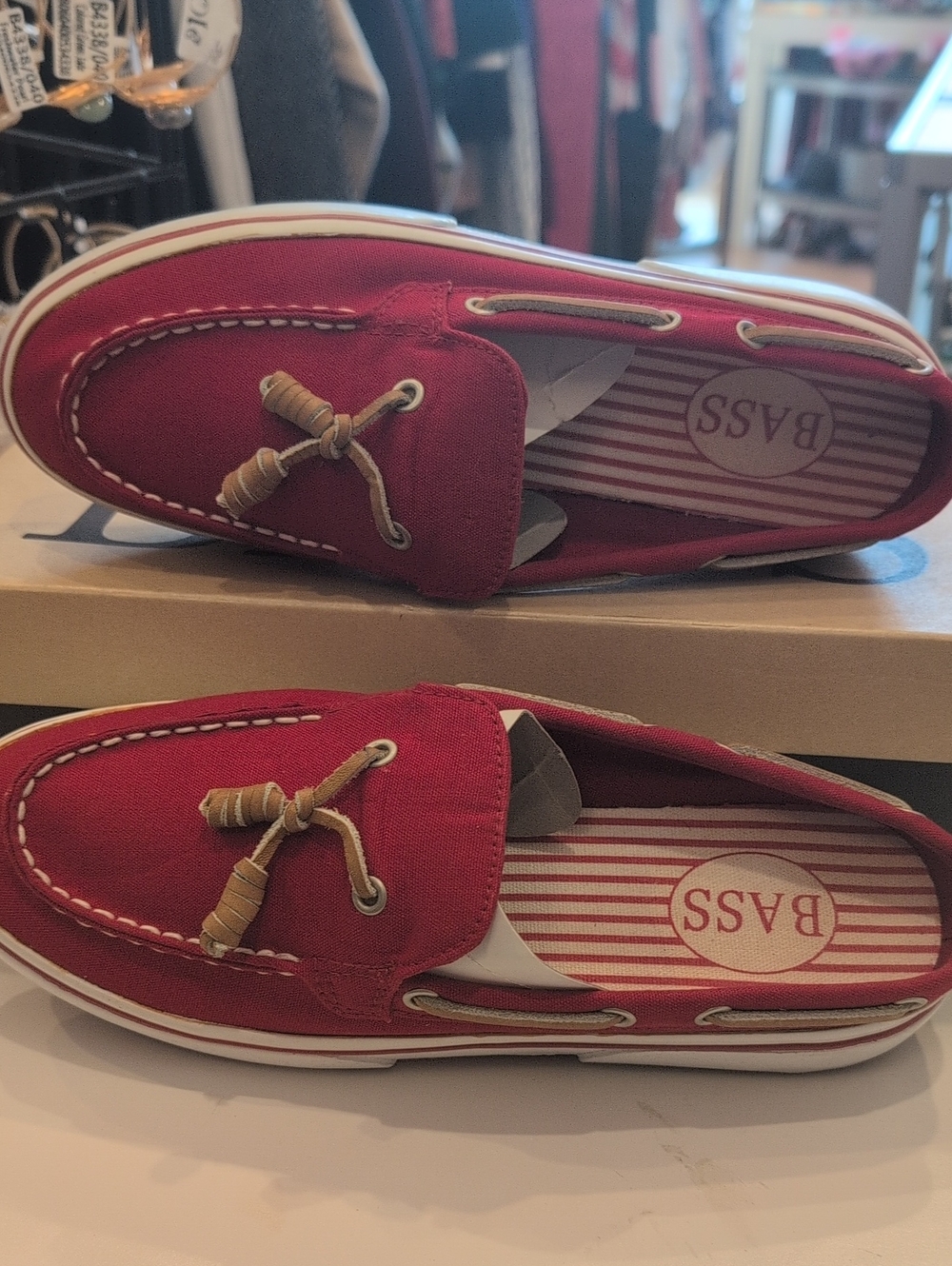 BASS Women's Red Canvas Boat Shoes with Tan Laces